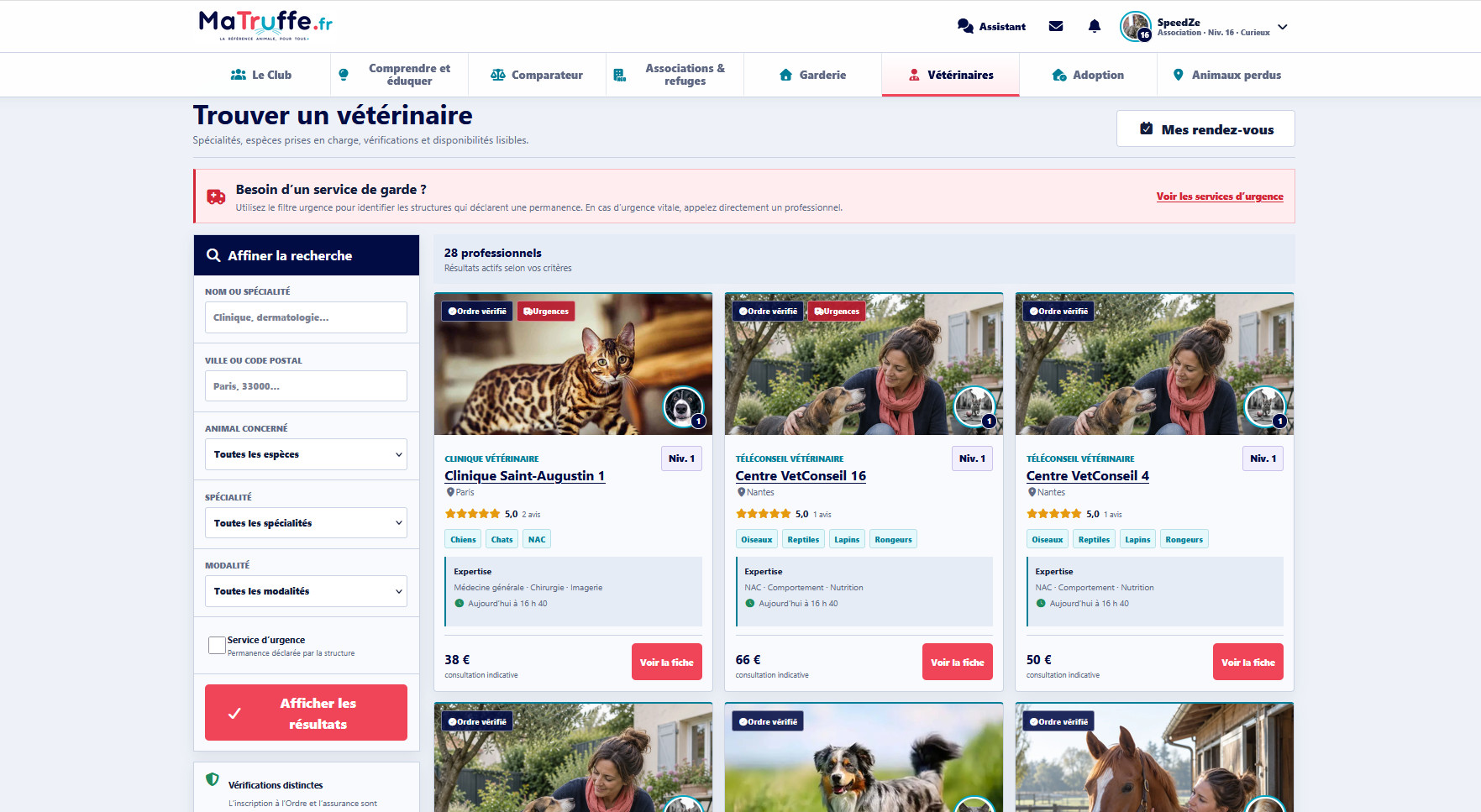 Recherche de vétérinaires et de téléconsultations